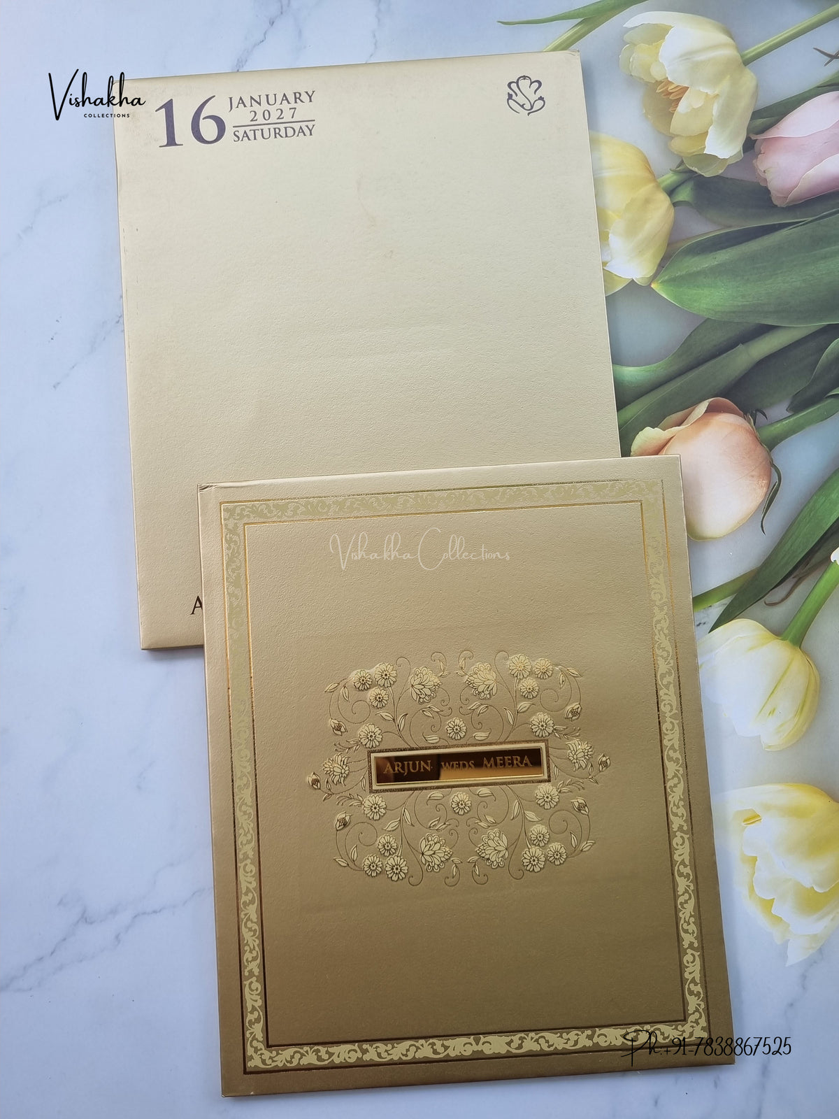 Semi Box Padded Flower Hindu Muslim Christian Sikh Jain invitation Cards SN-264 – image 1