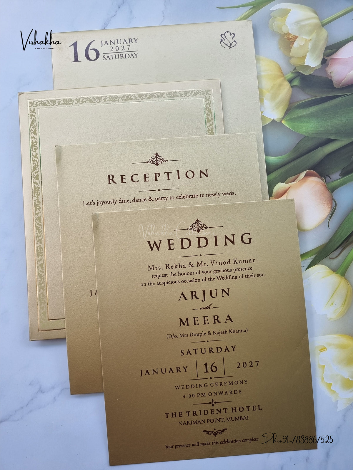Semi Box Padded Flower Hindu Muslim Christian Sikh Jain invitation Cards SN-264 – image 3