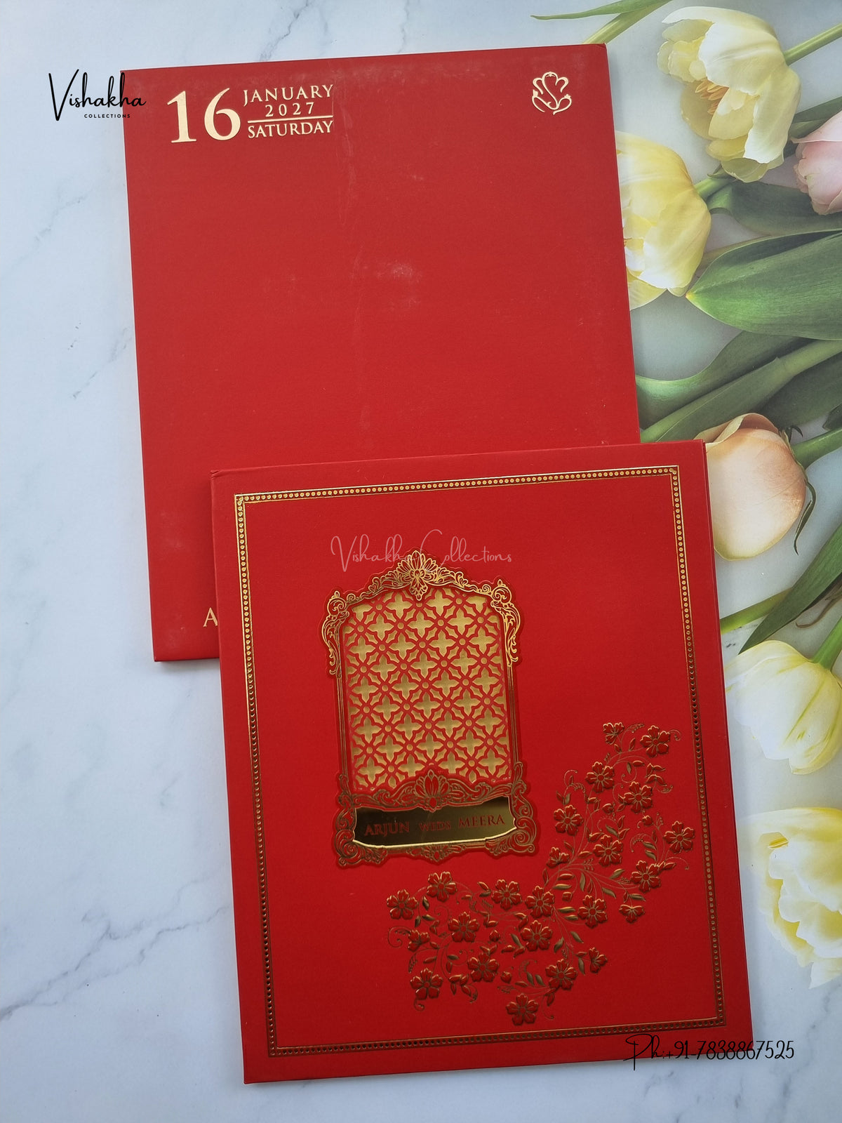 Semi Box Laser Cut Padded Flower Hindu Muslim Christian Sikh Jain invitation Cards SN-267 – image 1