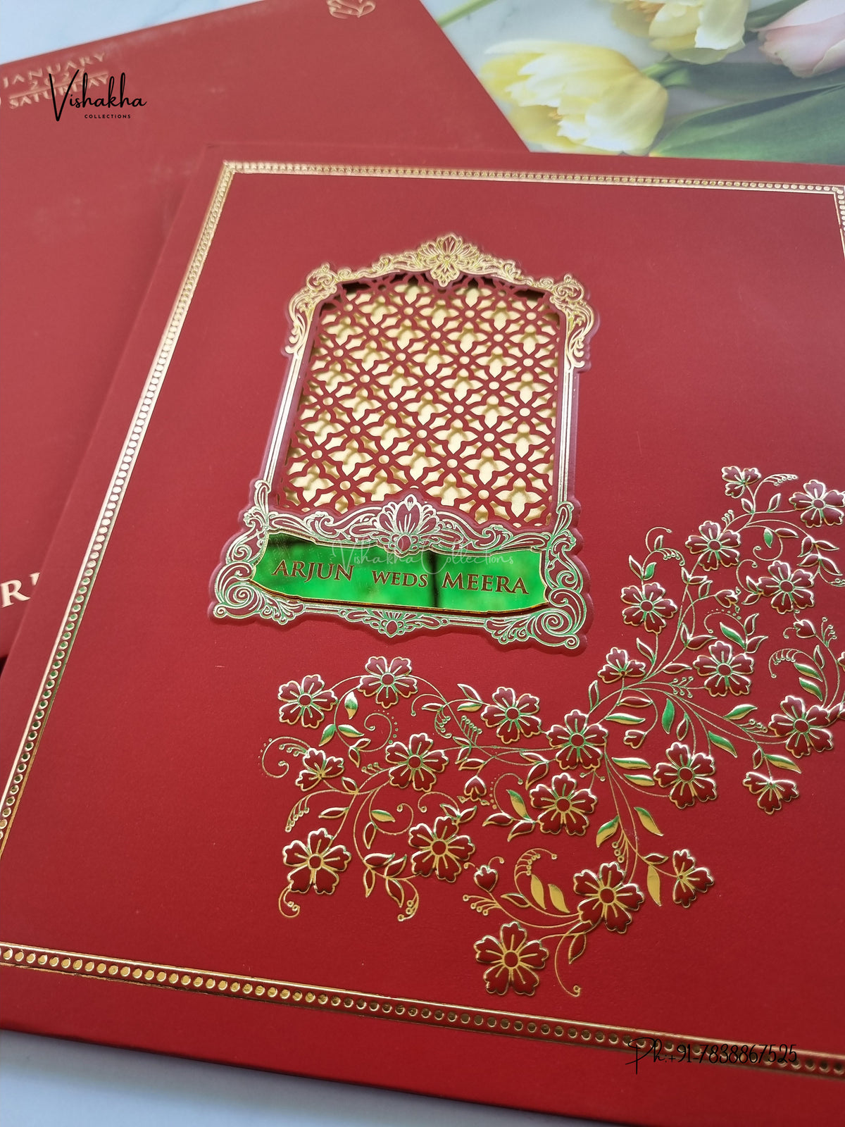 Semi Box Laser Cut Padded Flower Hindu Muslim Christian Sikh Jain invitation Cards SN-267 – image 2