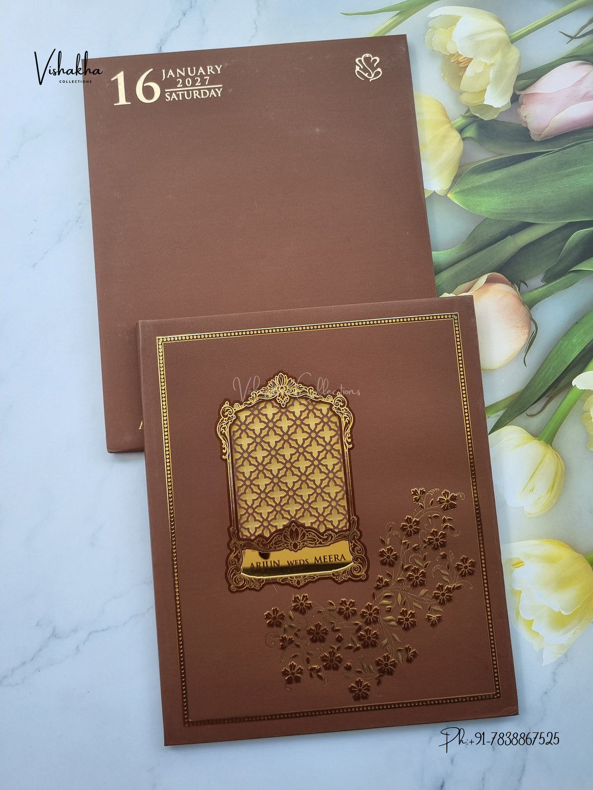 Semi Box Laser Cut Padded Flower Hindu Muslim Christian Sikh Jain invitation Cards SN-268 – image 1