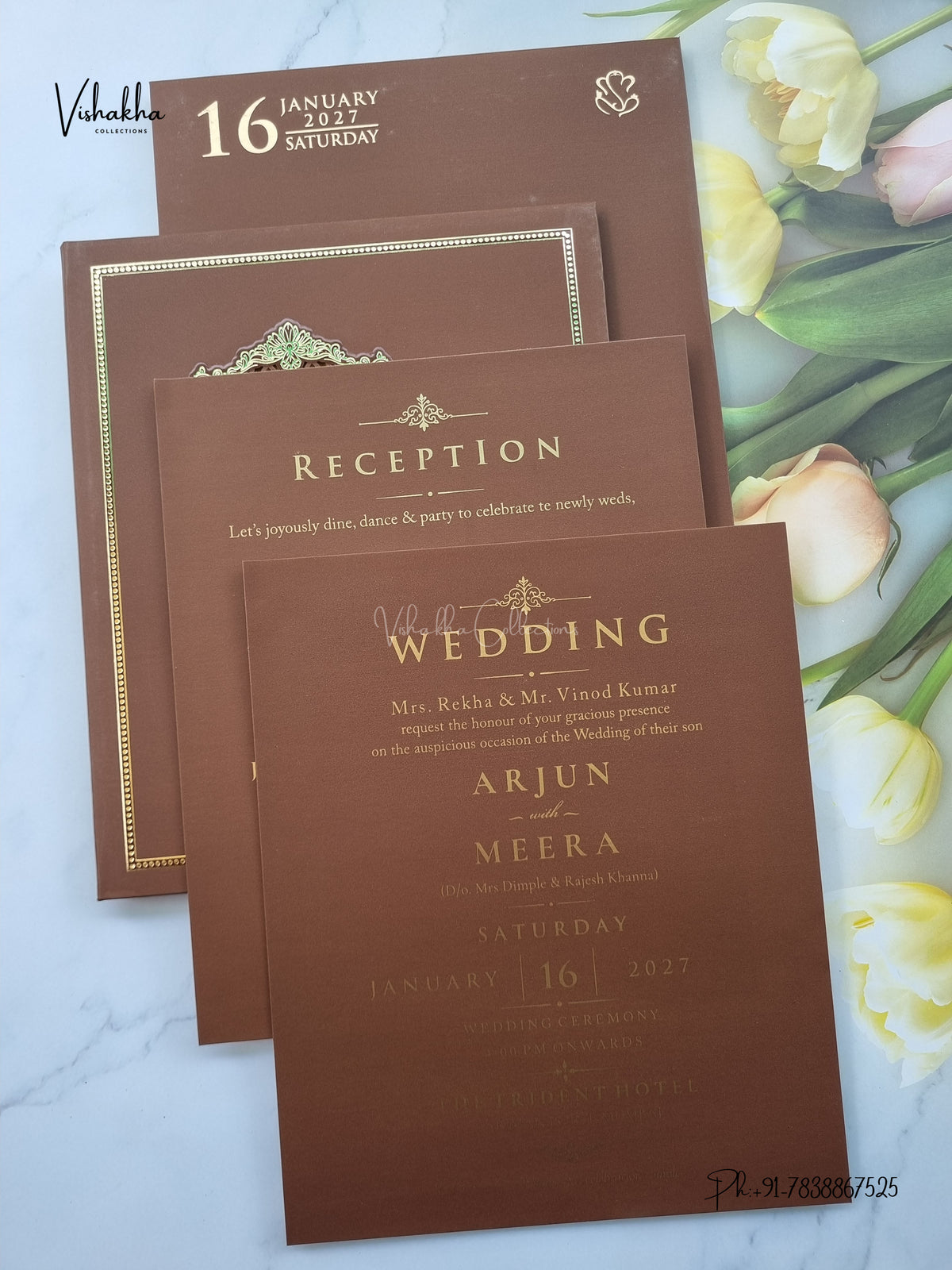 Semi Box Laser Cut Padded Flower Hindu Muslim Christian Sikh Jain invitation Cards SN-268 – image 3
