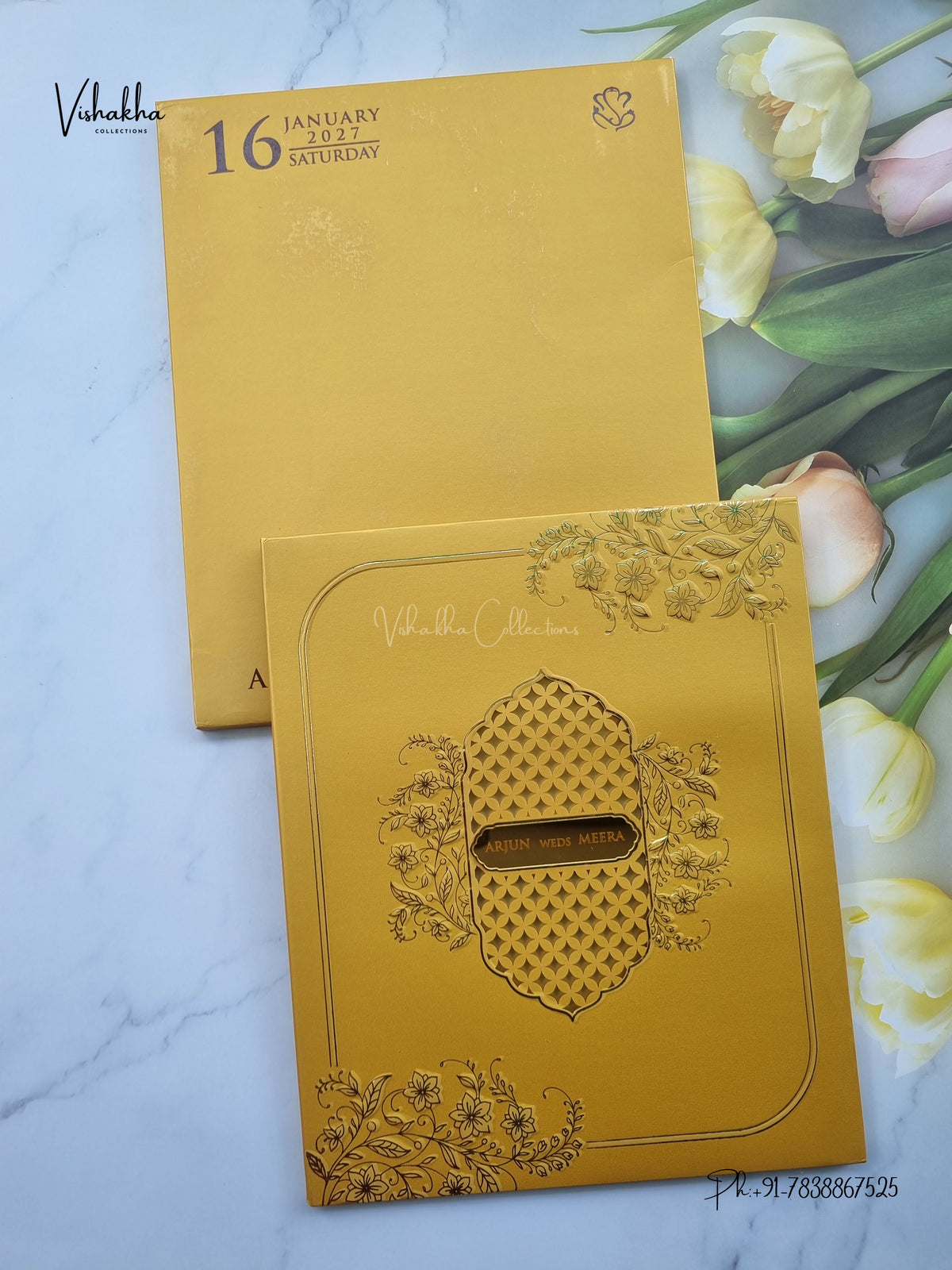 Semi Box Laser Cut Padded Flower Hindu Muslim Christian Sikh Jain invitation Cards SN-271 – image 1