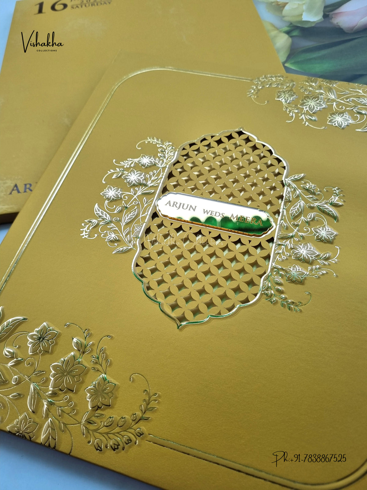 Semi Box Laser Cut Padded Flower Hindu Muslim Christian Sikh Jain invitation Cards SN-271 – image 2
