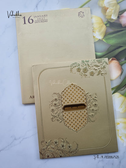 Semi Box Laser Cut Padded Flower Hindu Muslim Christian Sikh Jain invitation Cards SN-272 – image 1