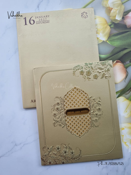 Semi Box Laser Cut Padded Flower Hindu Muslim Christian Sikh Jain invitation Cards SN-272 – image 1