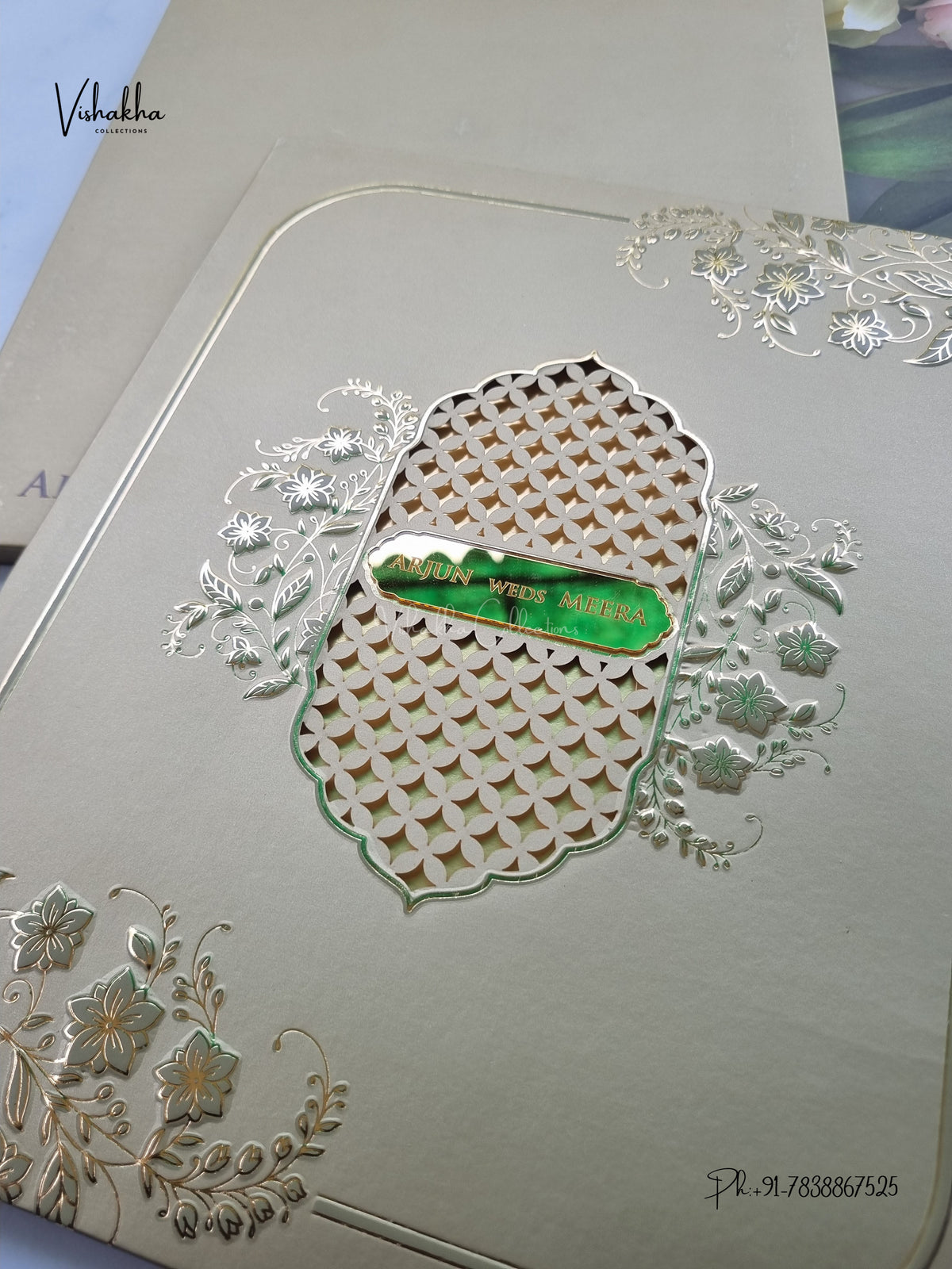 Semi Box Laser Cut Padded Flower Hindu Muslim Christian Sikh Jain invitation Cards SN-272 – image 2