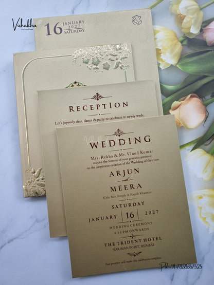 Semi Box Laser Cut Padded Flower Hindu Muslim Christian Sikh Jain invitation Cards SN-272 – image 3
