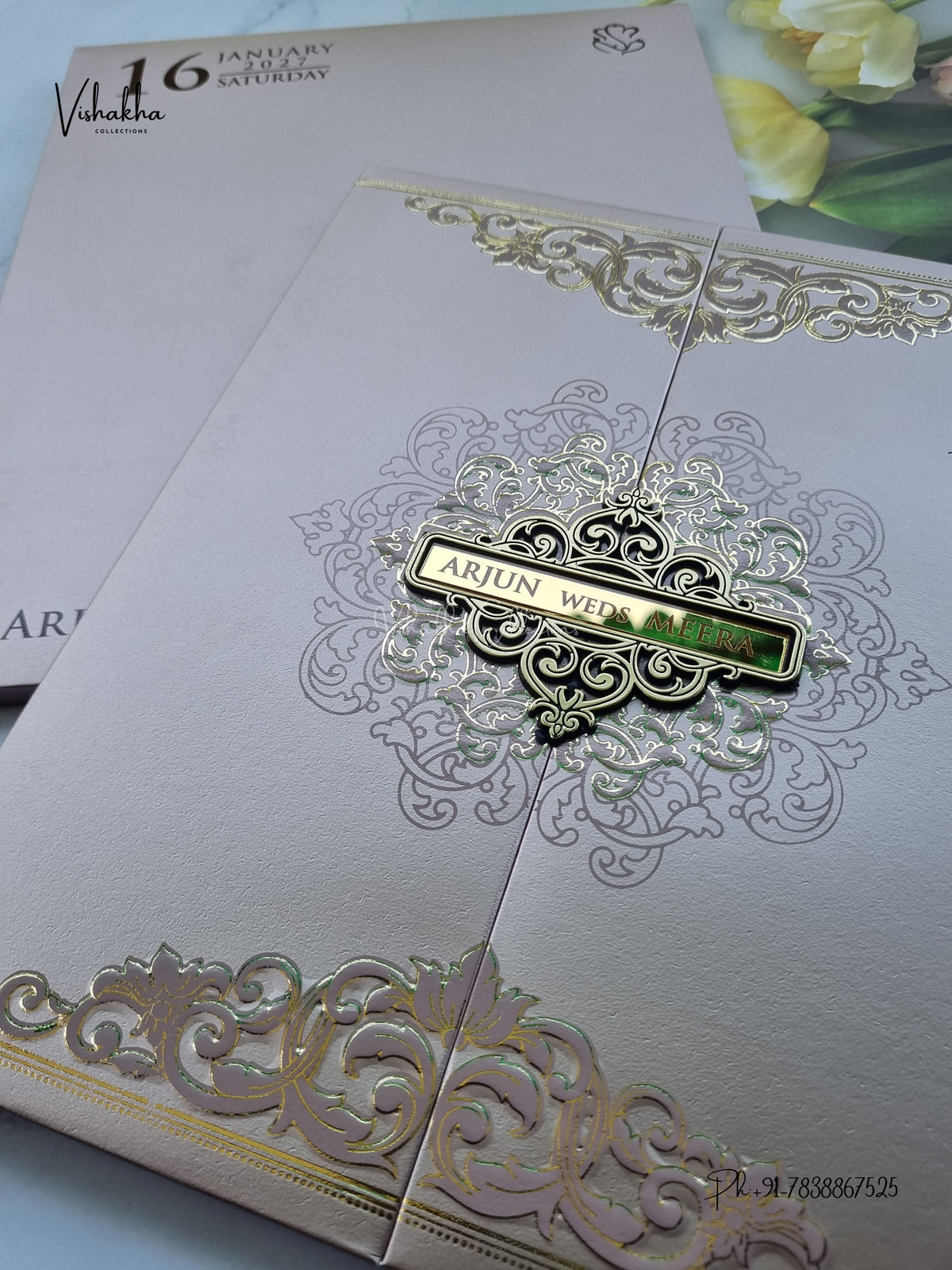Semi Box Padded Double Door Hindu Muslim Christian Sikh Jain invitation Cards SN-273 – image 2