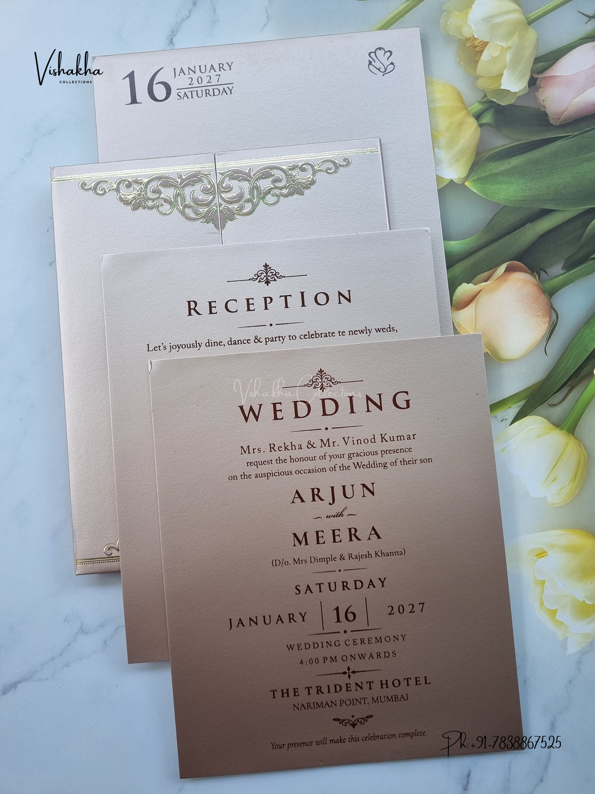 Semi Box Padded Double Door Hindu Muslim Christian Sikh Jain invitation Cards SN-273 – image 3