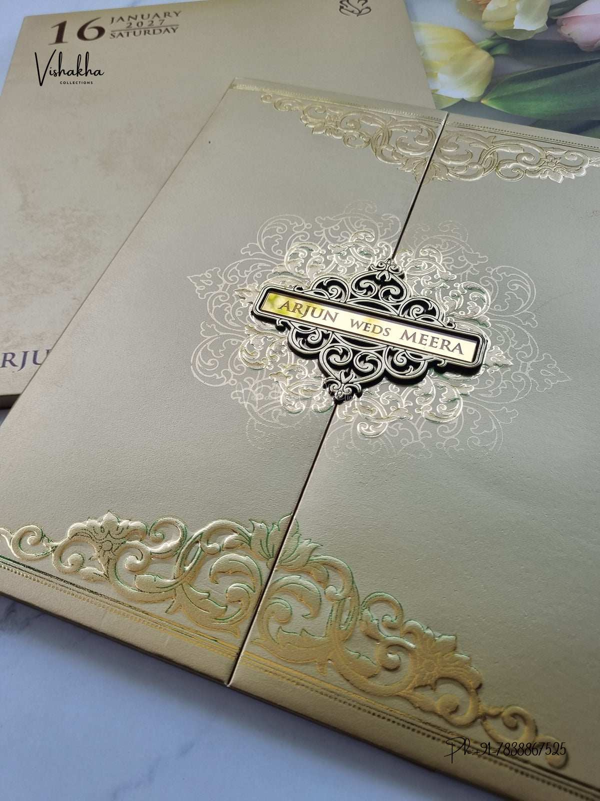 Semi Box Padded Double Door Hindu Muslim Christian Sikh Jain invitation Cards SN-274 – image 2