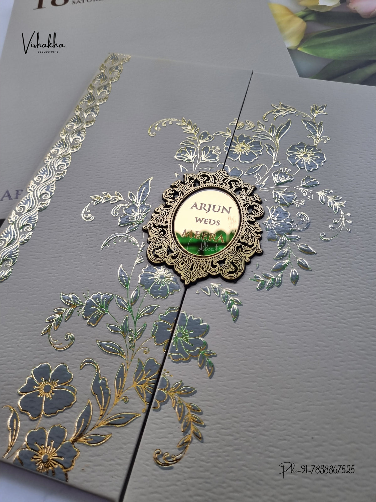 Semi Box Padded Double Door Flower Hindu Muslim Christian Sikh Jain invitation Cards SN-277 – image 2