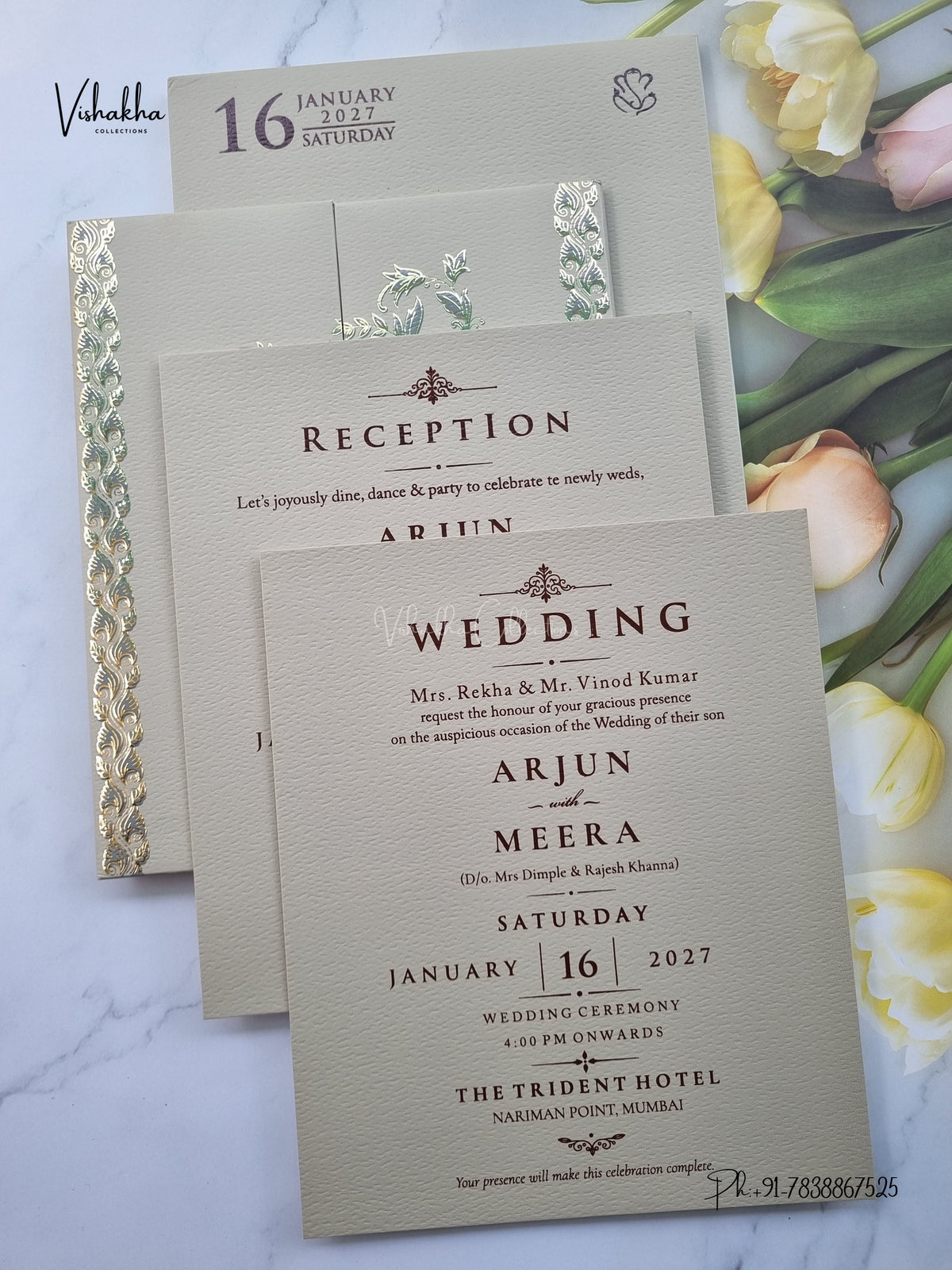 Semi Box Padded Double Door Flower Hindu Muslim Christian Sikh Jain invitation Cards SN-277 – image 3