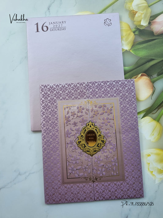 Semi Box Padded Double Door Flower Hindu Muslim Christian Sikh Jain invitation Cards SN-279 – image 1
