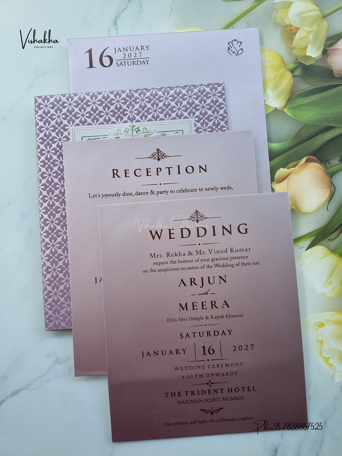 Semi Box Padded Double Door Flower Hindu Muslim Christian Sikh Jain invitation Cards SN-279 – image 3