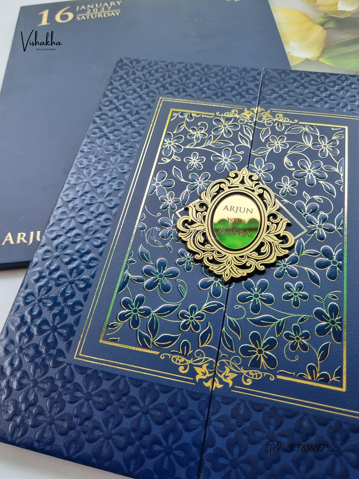 Semi Box Padded Double Door Flower Hindu Muslim Christian Sikh Jain invitation Cards SN-280 – image 2