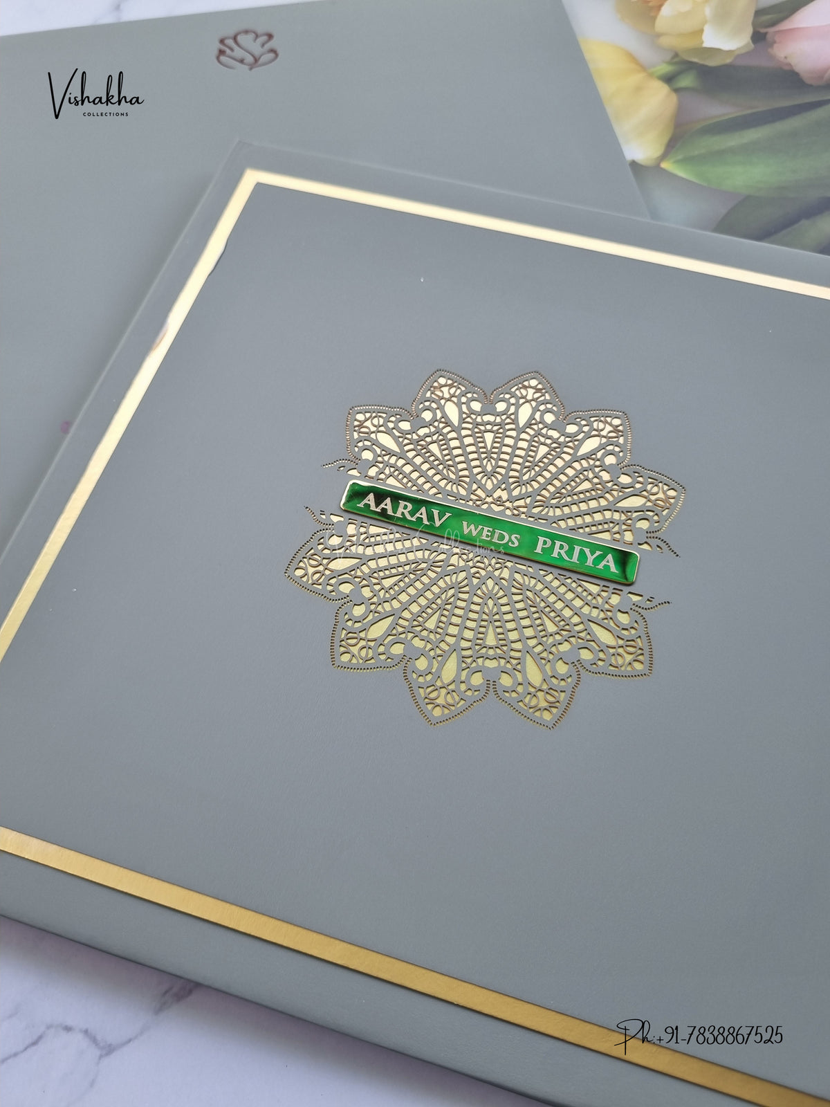 Semi Box Laser Cut Padded Rangoli Hindu Muslim Christian Sikh Jain invitation Cards SN-282 – image 2