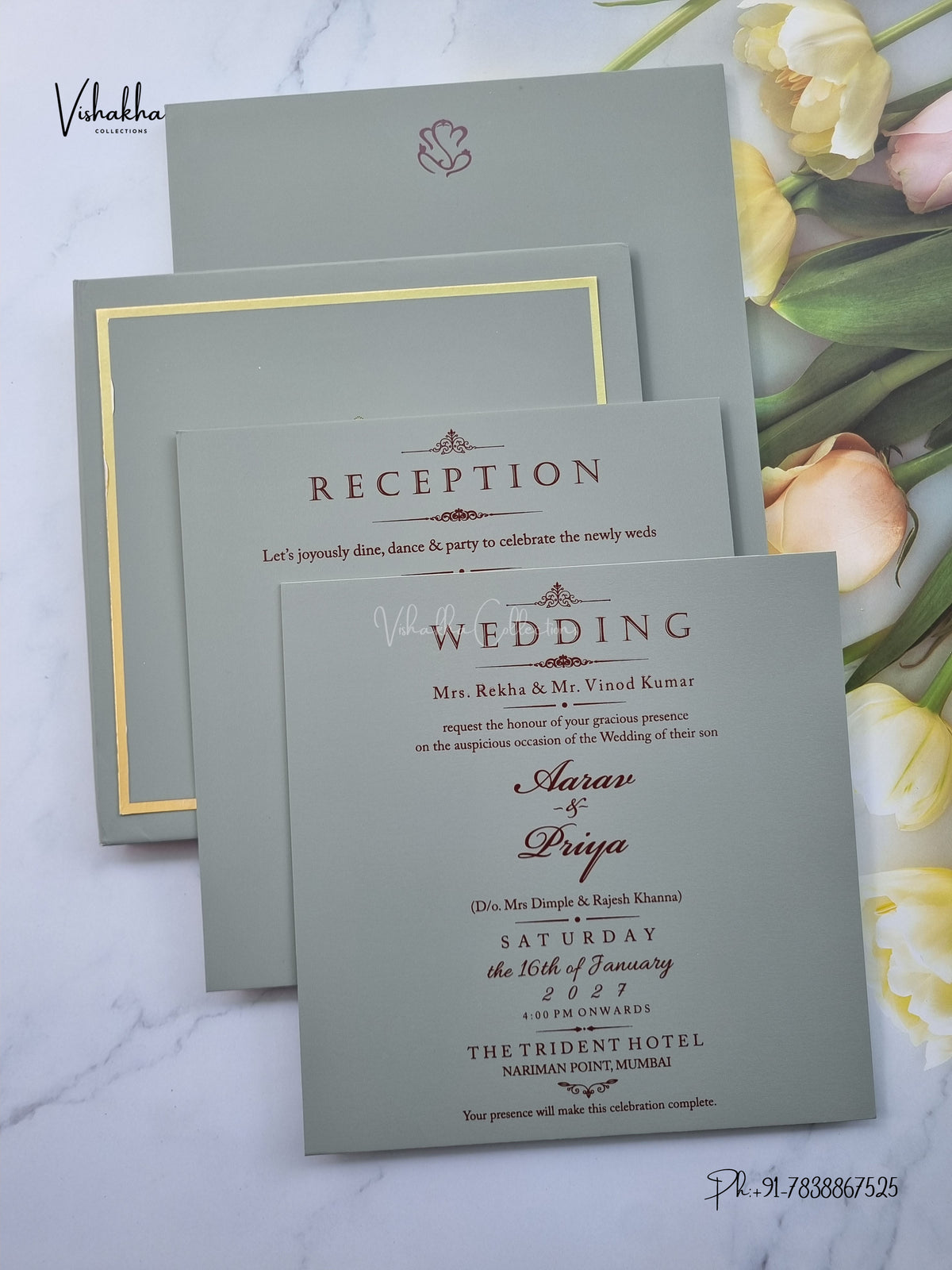 Semi Box Laser Cut Padded Rangoli Hindu Muslim Christian Sikh Jain invitation Cards SN-282 – image 3