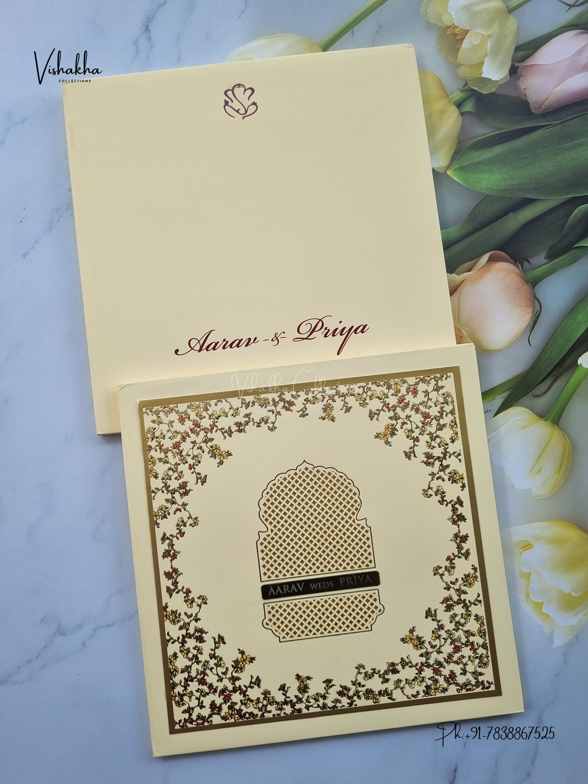 Semi Box Laser Cut Padded Flower Hindu Muslim Christian Sikh Jain invitation Cards SN-283 – image 1
