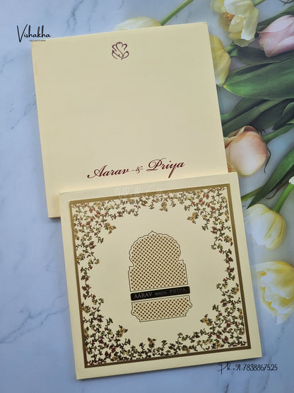 Semi Box Laser Cut Padded Flower Hindu Muslim Christian Sikh Jain invitation Cards SN-283 – image 1