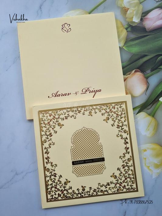 Semi Box Laser Cut Padded Flower Hindu Muslim Christian Sikh Jain invitation Cards SN-283 – image 1