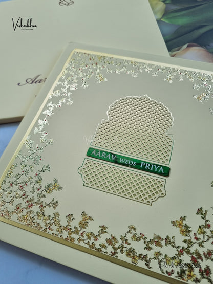 Semi Box Laser Cut Padded Flower Hindu Muslim Christian Sikh Jain invitation Cards SN-283 – image 2