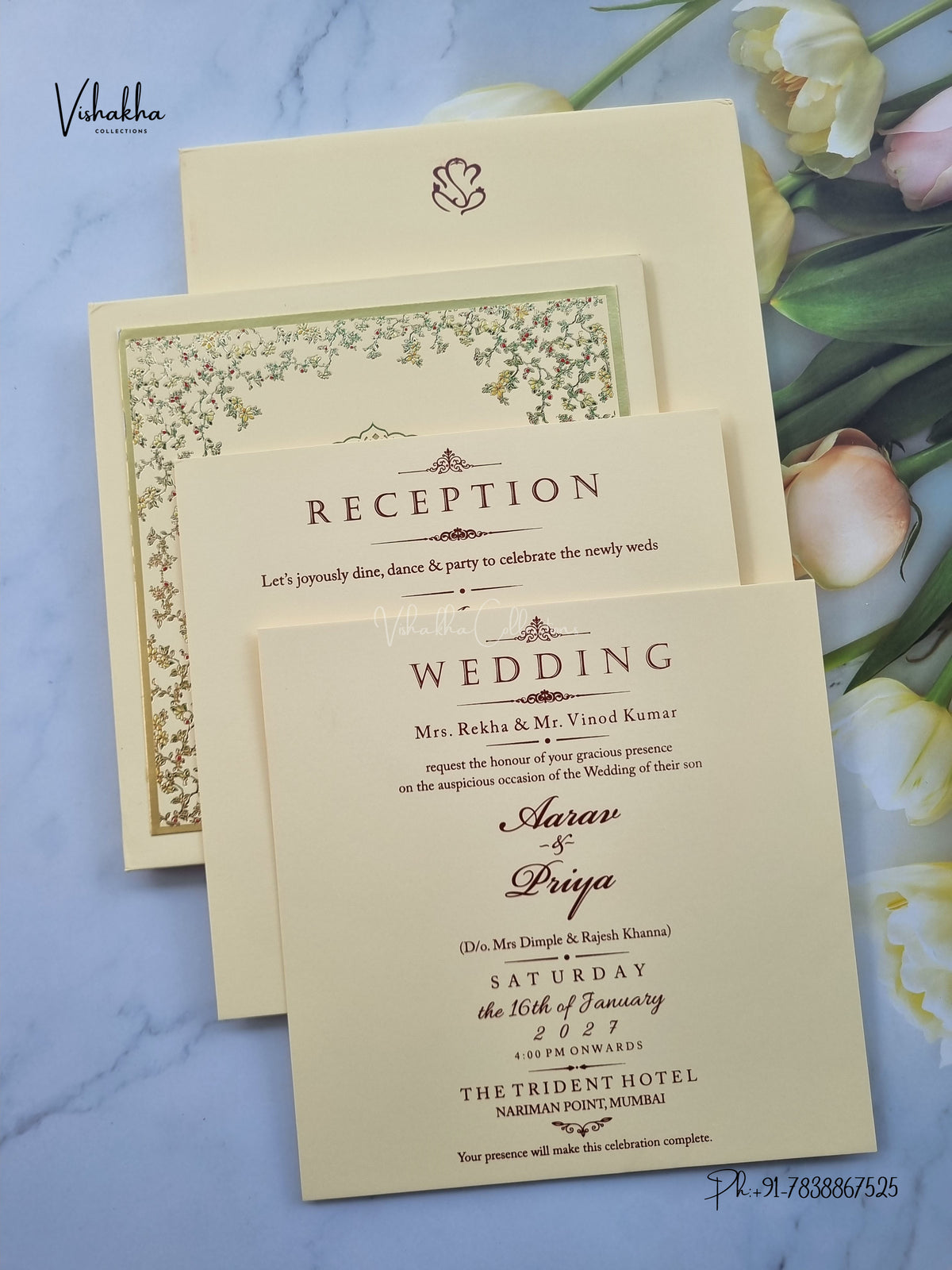 Semi Box Laser Cut Padded Flower Hindu Muslim Christian Sikh Jain invitation Cards SN-283 – image 3