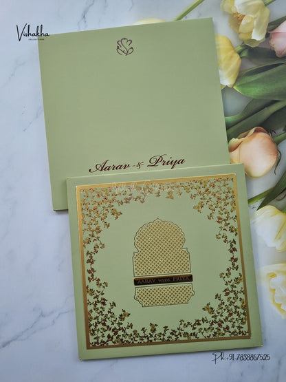 Semi Box Laser Cut Padded Flower Hindu Muslim Christian Sikh Jain invitation Cards SN-284 – image 1