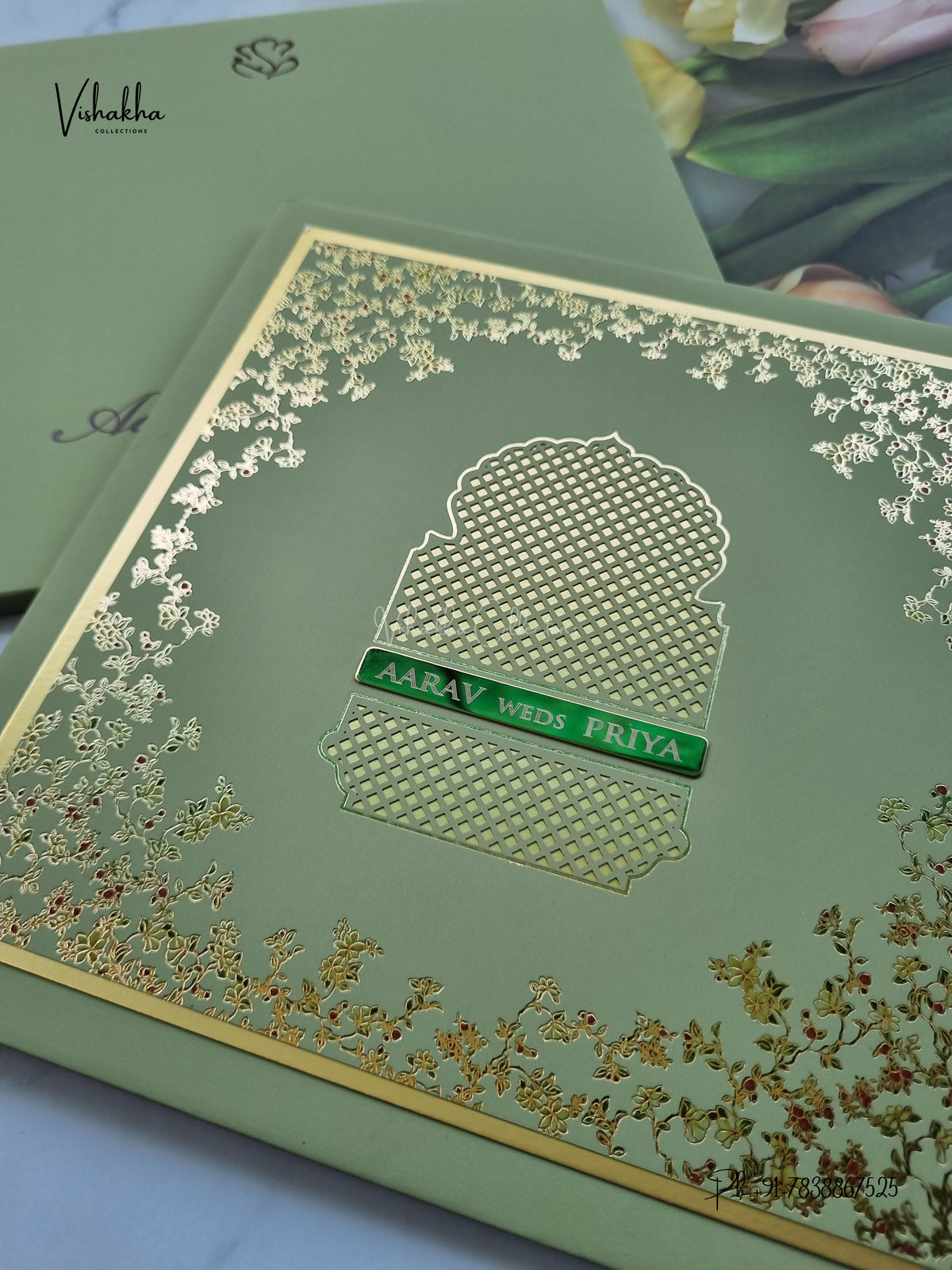 Semi Box Laser Cut Padded Flower Hindu Muslim Christian Sikh Jain invitation Cards SN-284 – image 2