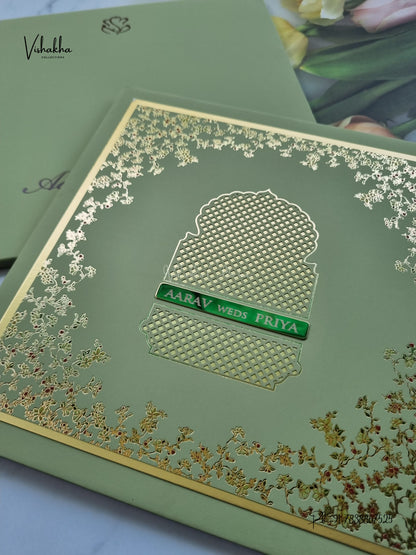 Semi Box Laser Cut Padded Flower Hindu Muslim Christian Sikh Jain invitation Cards SN-284 – image 2