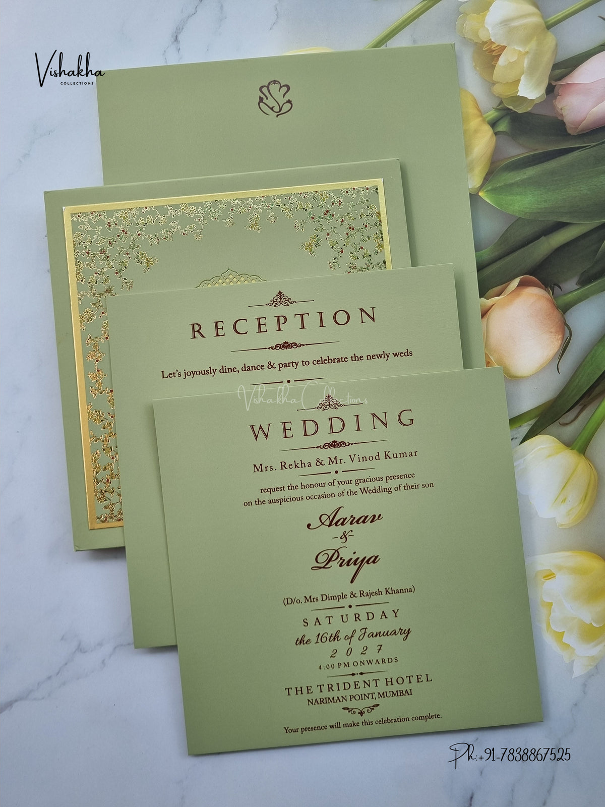 Semi Box Laser Cut Padded Flower Hindu Muslim Christian Sikh Jain invitation Cards SN-284 – image 3