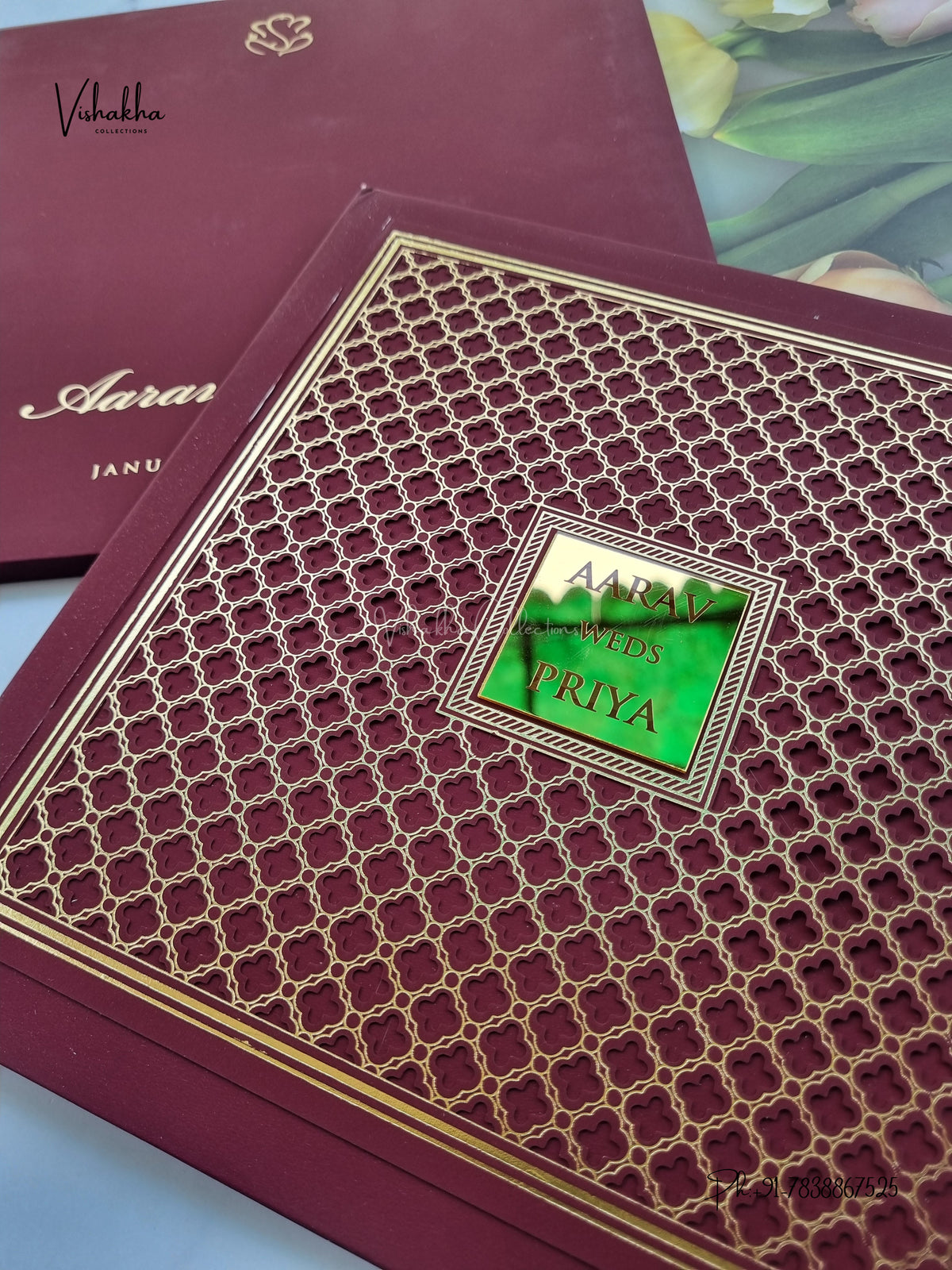Semi Box Laser Cut Padded Hindu Muslim Christian Sikh Jain invitation Cards SN-286 – image 2