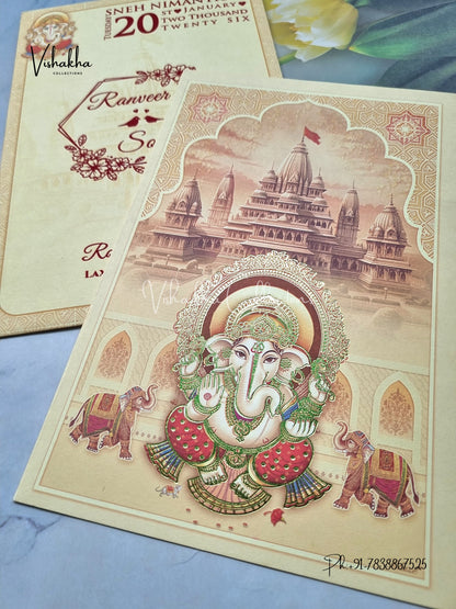 Ganesh Ji Hindu Light Yellow Colored invitation Cards NA-1125-146