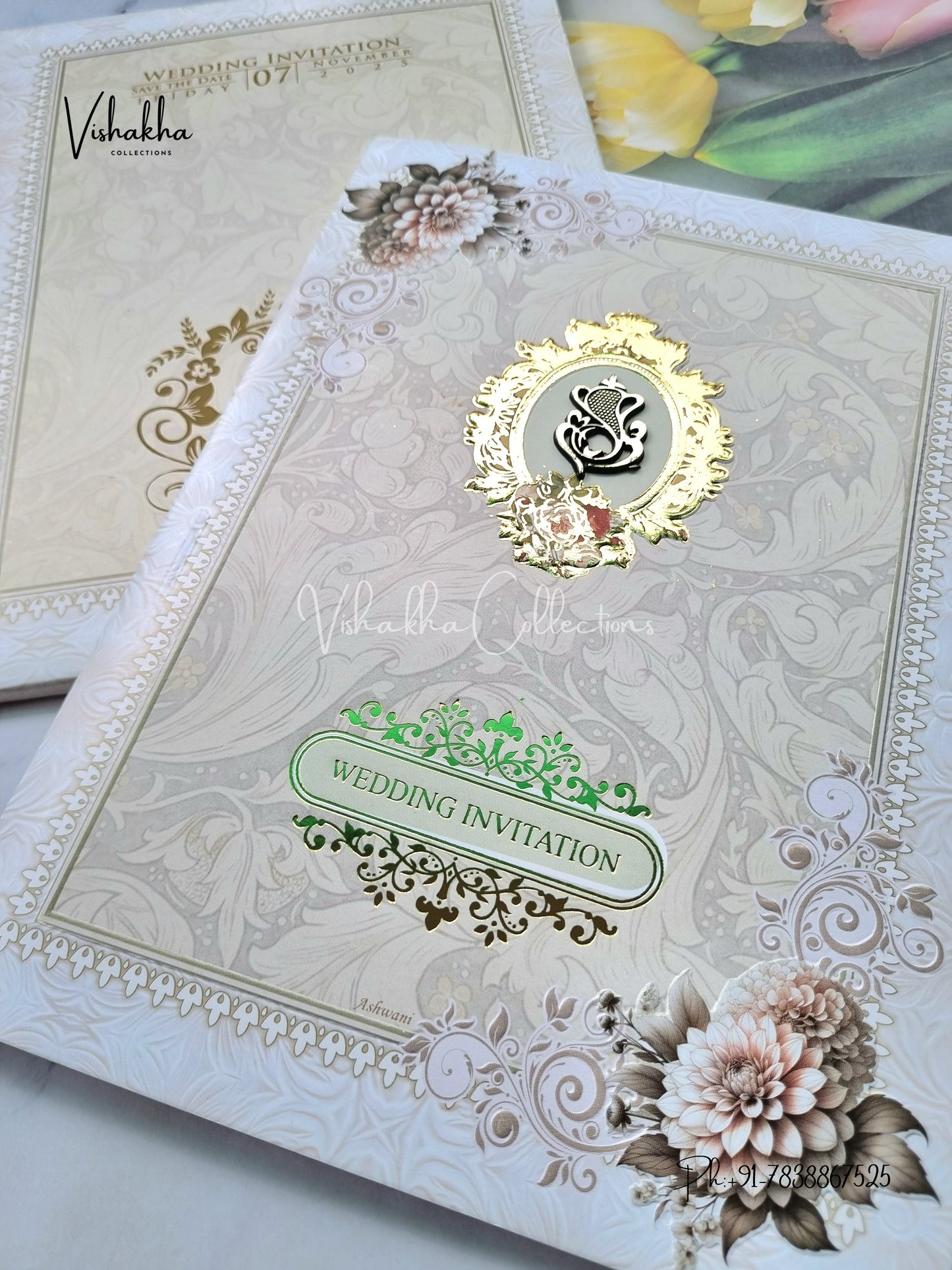 Semi Box Hindu Muslim Christian Sikh Cream Colored invitation Cards NA-1125-145
