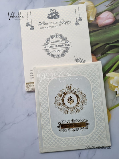 White And golden Hindu Muslim Christian Sikh Padded invitation Cards ATS-1250