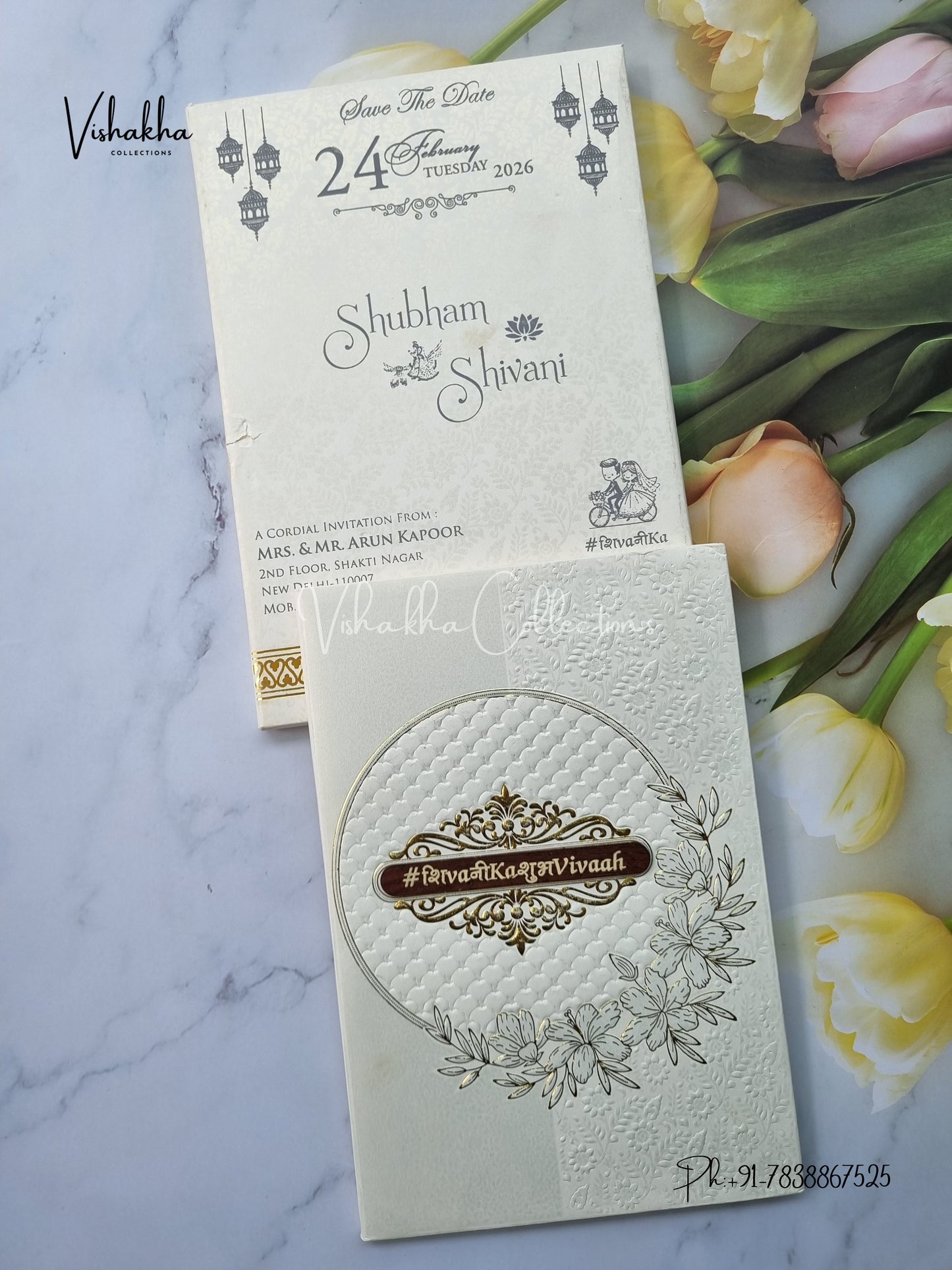 White And golden Hindu Muslim Christian Sikh Padded invitation Cards ATS-1301