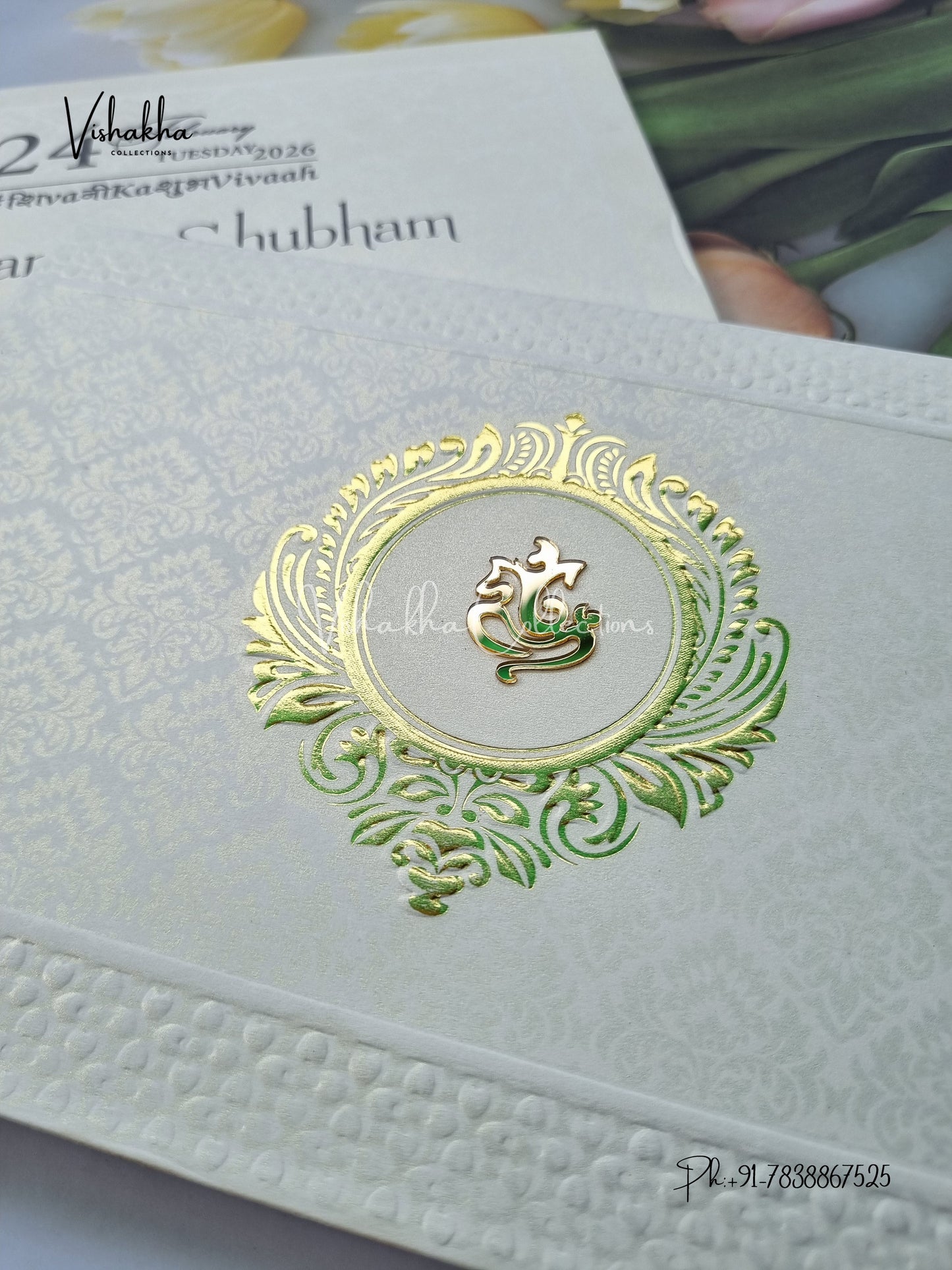 White And golden Hindu Muslim Christian Sikh Padded invitation Cards ATS-1304