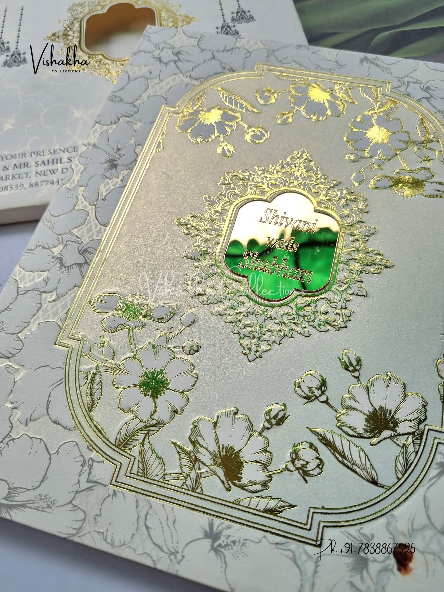 White And golden Hindu Muslim Christian Sikh Padded invitation Cards ATS-1305