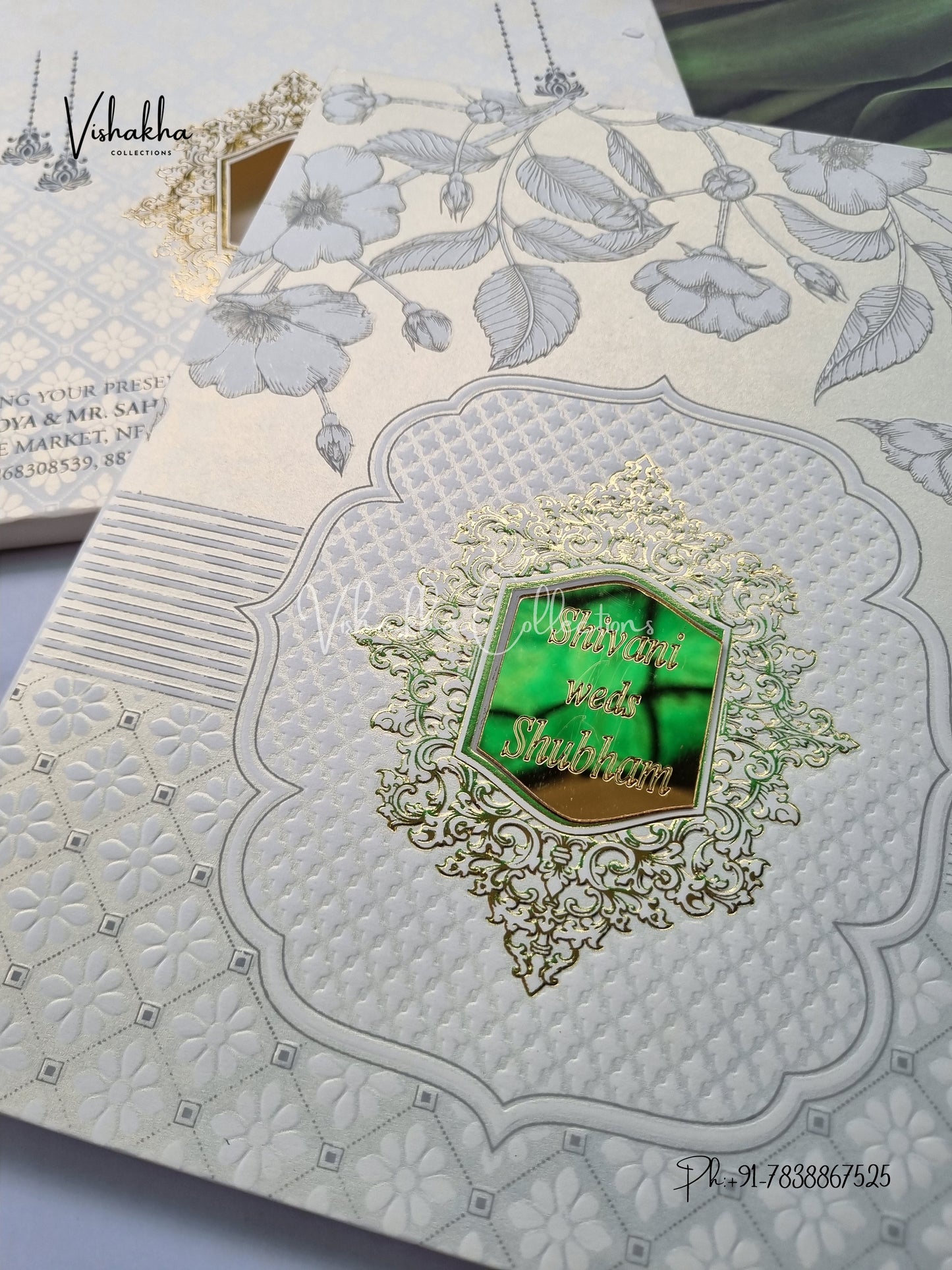 White And golden Hindu Muslim Christian Sikh Padded invitation Cards ATS-1306