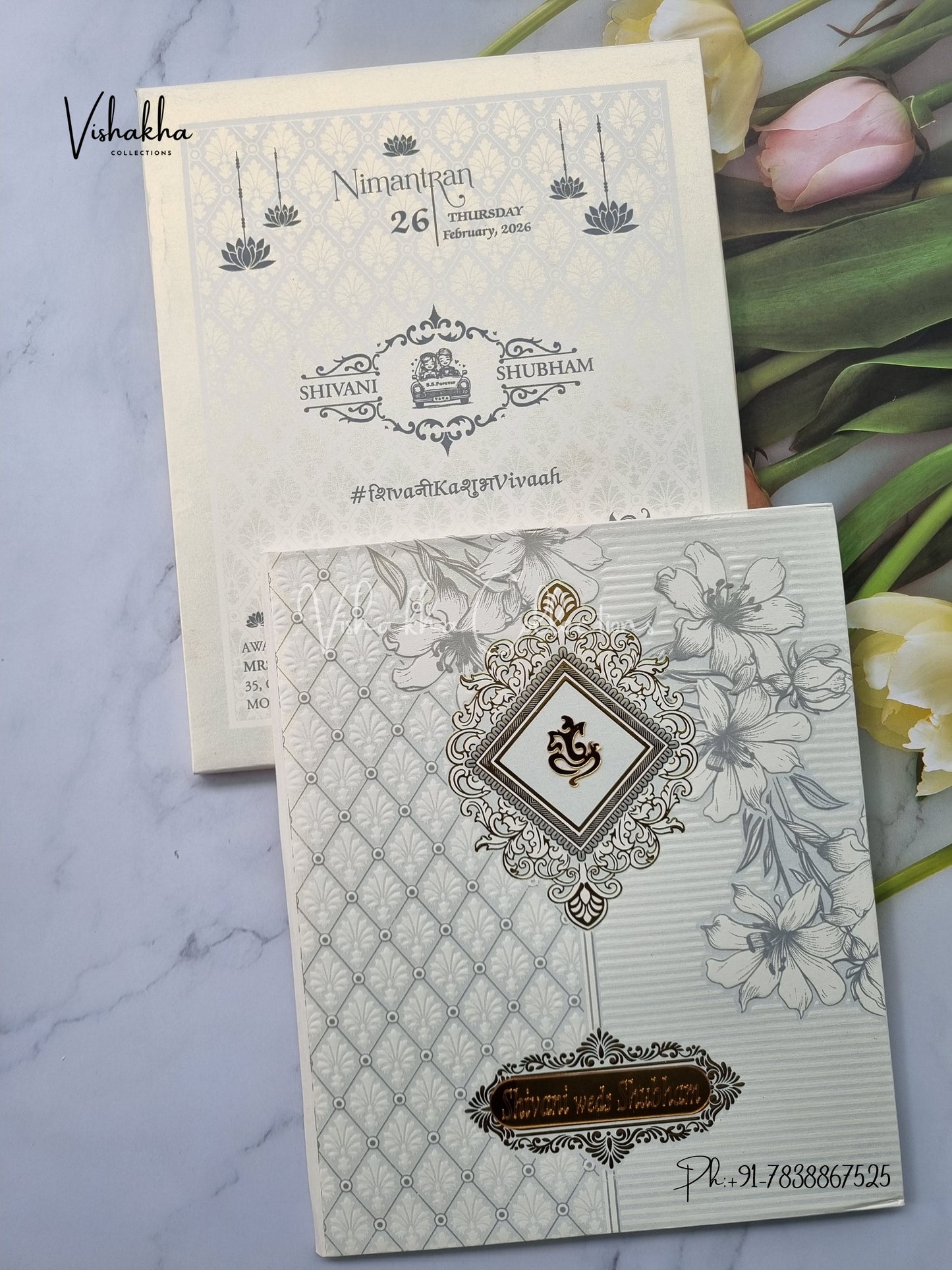 White And golden Hindu Muslim Christian Sikh Padded invitation Cards ATS-1308