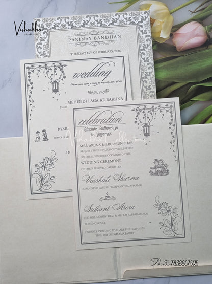 White And golden Hindu Muslim Christian Sikh Padded invitation Cards ATS-130P