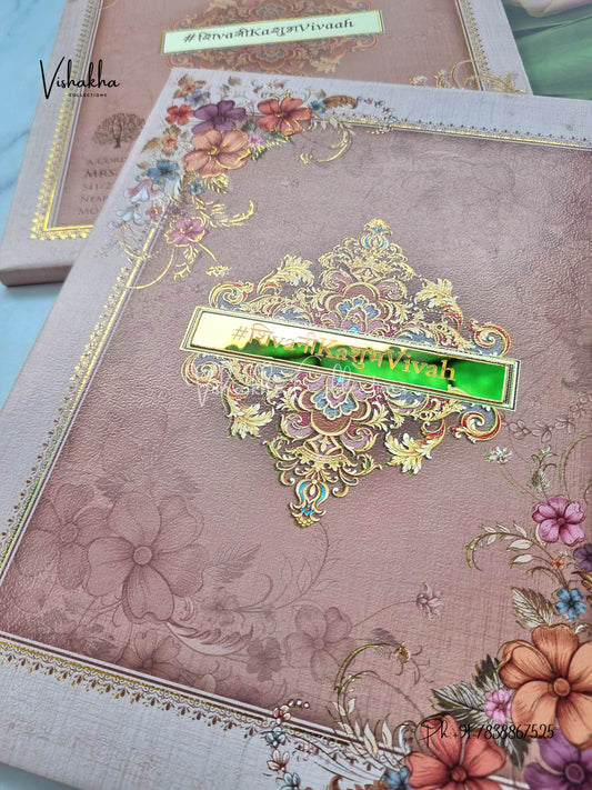 Flower Hindu Muslim Christian Sikh Padded invitation Cards ATS-134