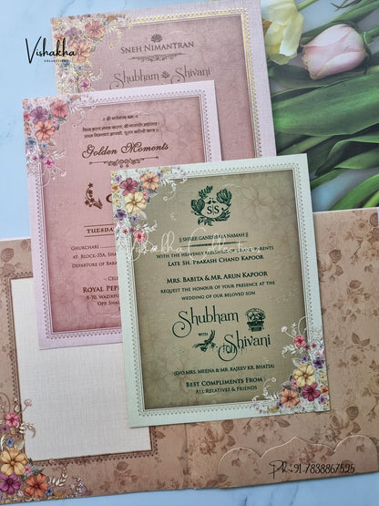 Flower Hindu Muslim Christian Sikh Padded invitation Cards ATS-134