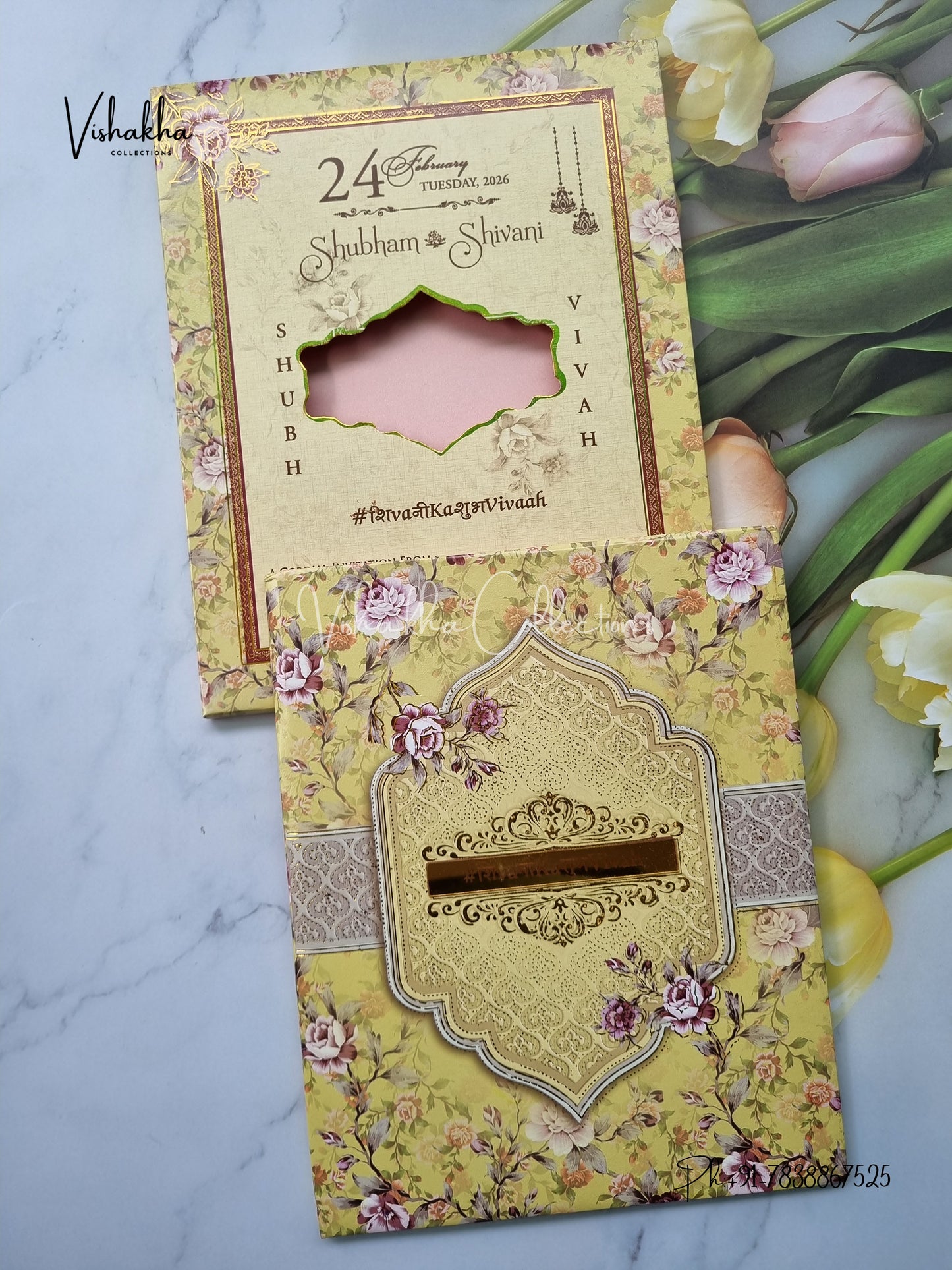 Flower Hindu Muslim Christian Sikh Padded invitation Cards ATS-135