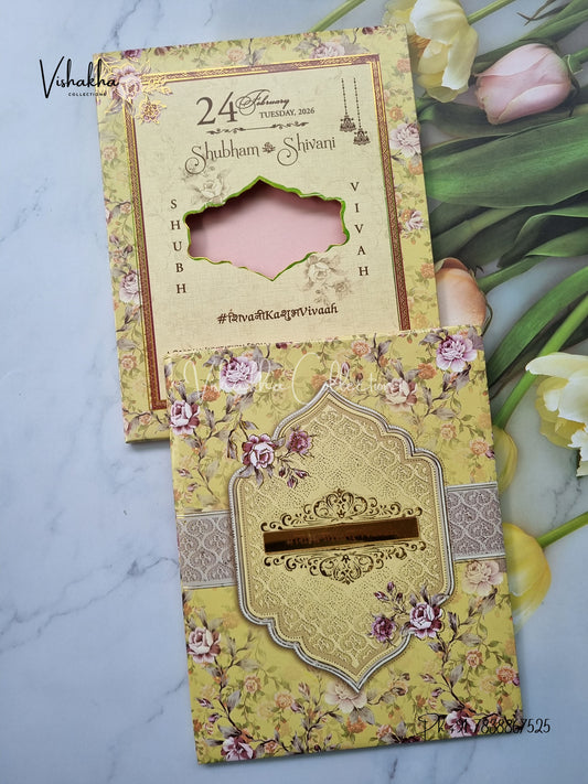 Flower Hindu Muslim Christian Sikh Padded invitation Cards ATS-135