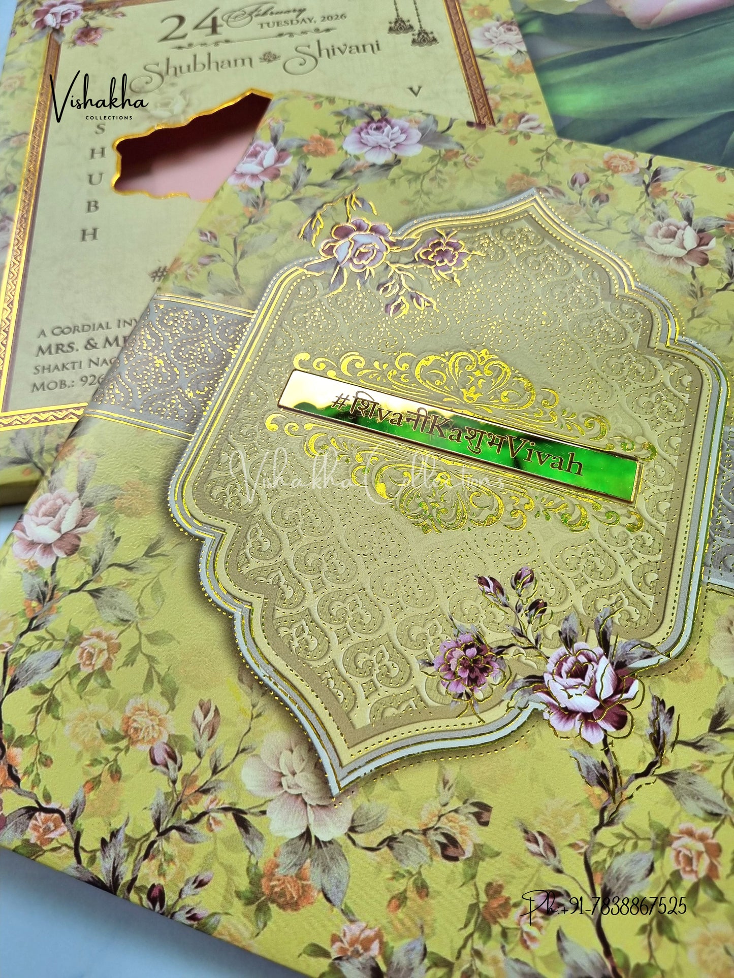 Flower Hindu Muslim Christian Sikh Padded invitation Cards ATS-135