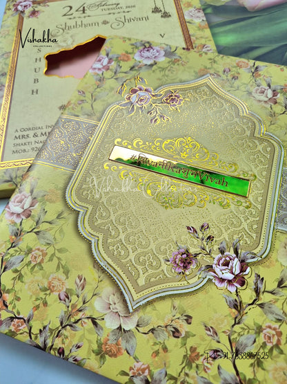 Flower Hindu Muslim Christian Sikh Padded invitation Cards ATS-135