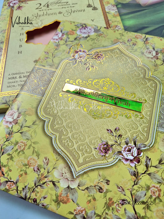 Flower Hindu Muslim Christian Sikh Padded invitation Cards ATS-135