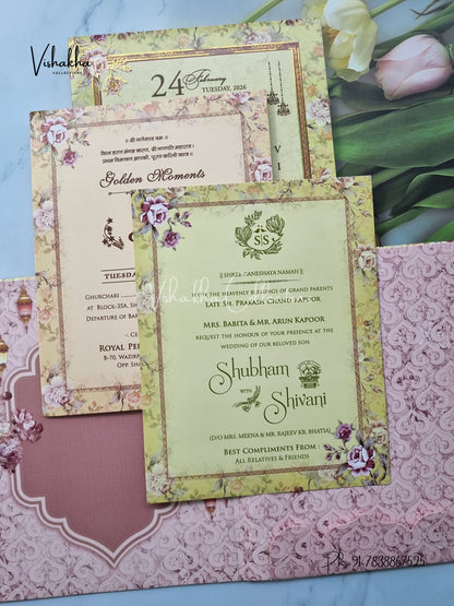 Flower Hindu Muslim Christian Sikh Padded invitation Cards ATS-135