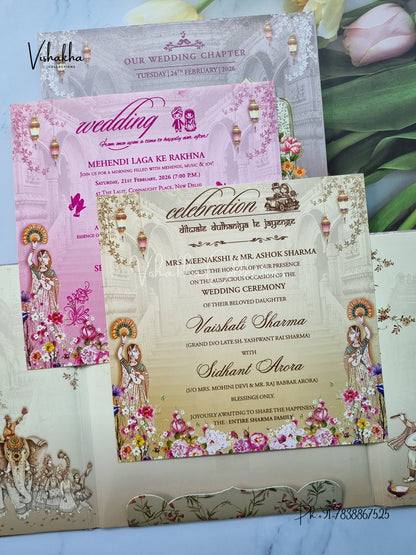 Dulah Dulhan Double Door Hindu Sikh Padded invitation Cards ATS-137